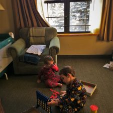 Taylor Kids playing in room at Wuksachi Lodge in Sequoia National Park 2