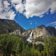 Yosemite Falls from tram tour of Yosemite Valley Floor in Yosemite National Park 1