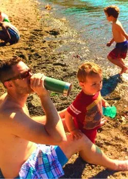Chris Taylor and Kids using Stanley vacuum mug in Anacortes 2traveldads.com