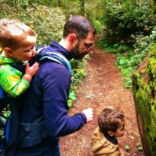 Chris Taylor and Kids with moss in Redwood National Park California 2traveldads.com