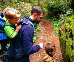 Chris Taylor and Kids with moss in Redwood National Park California 2traveldads.com
