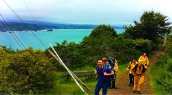 Chris Taylor hiking with firemen at Trinidad Head Lighthouse 2traveldads.com