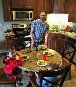 Chris Taylor and Kids eating dinner Condo unit at Pacific Reef Hotel Gold Beach Oregon Coast