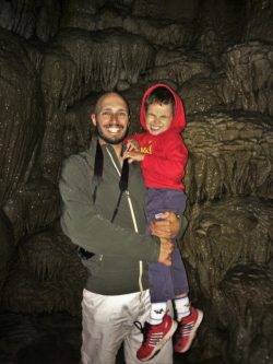 Rob Taylor and LittleMan at Oregon Caves National Monument in cavern