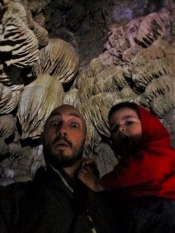 Rob Taylor and LittleMan at Oregon Caves National Monument in cavern
