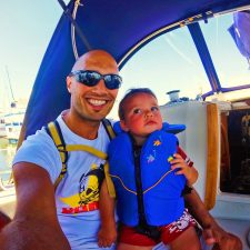 Rob Taylor and TinyMan boating in Fidalgo Bay Anacortes
