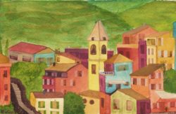 Watercolor of Corneglia Cinque Terre by Rob Taylor