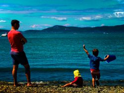 Chris Taylor and Kids on Beach at Washington Park Anacortes 2