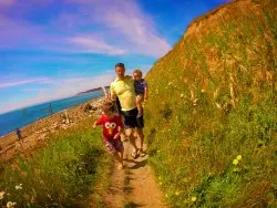 Taylor family hiking on bluff at Fort Casey Whidbey Island 1