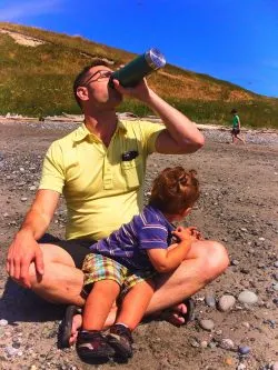 Chris Taylor and TinyMan on Beach at Whidbey Island Fort Casey 1