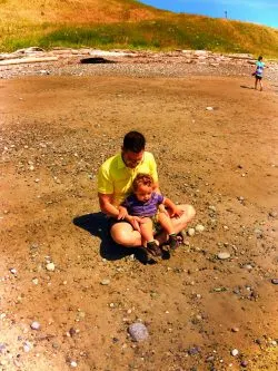 Chris Taylor and TinyMan on beach at Fort Casey Whidbey Island 1e