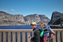 Chris Taylor and TinyMan on dam at Hetch Hetchy Yosemite National Park 1