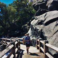 Chris Taylor crossing footbridge at Hetch Hetchy Yosemite National Park 1