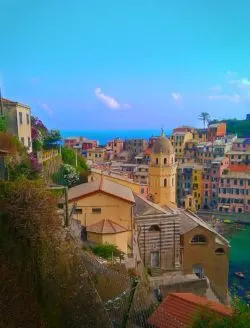 Church bell tower Vernazza Cinque Terre Italy 3e