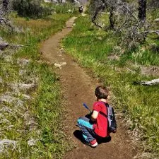 LittleMan and Butterflies on hiking path at Hetch Hetchy Yosemite National Park 1
