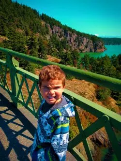 LittleMan on Bridge at Deception Pass State Park Whidbey Island 2