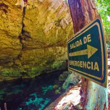 Evacuation sign at Mouth of Cenotes Dos Ojos Playa del Carmen Mexico