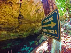 Evacuation sign at Mouth of Cenotes Dos Ojos Playa del Carmen Mexico