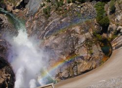 Rainbows on spillway at dam at Hetch Hetchy Yosemite National Park 1