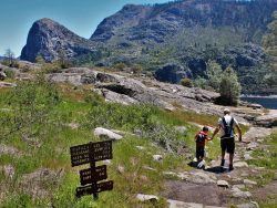 Rob Taylor and Little Man hiking at Hetch Hetchy