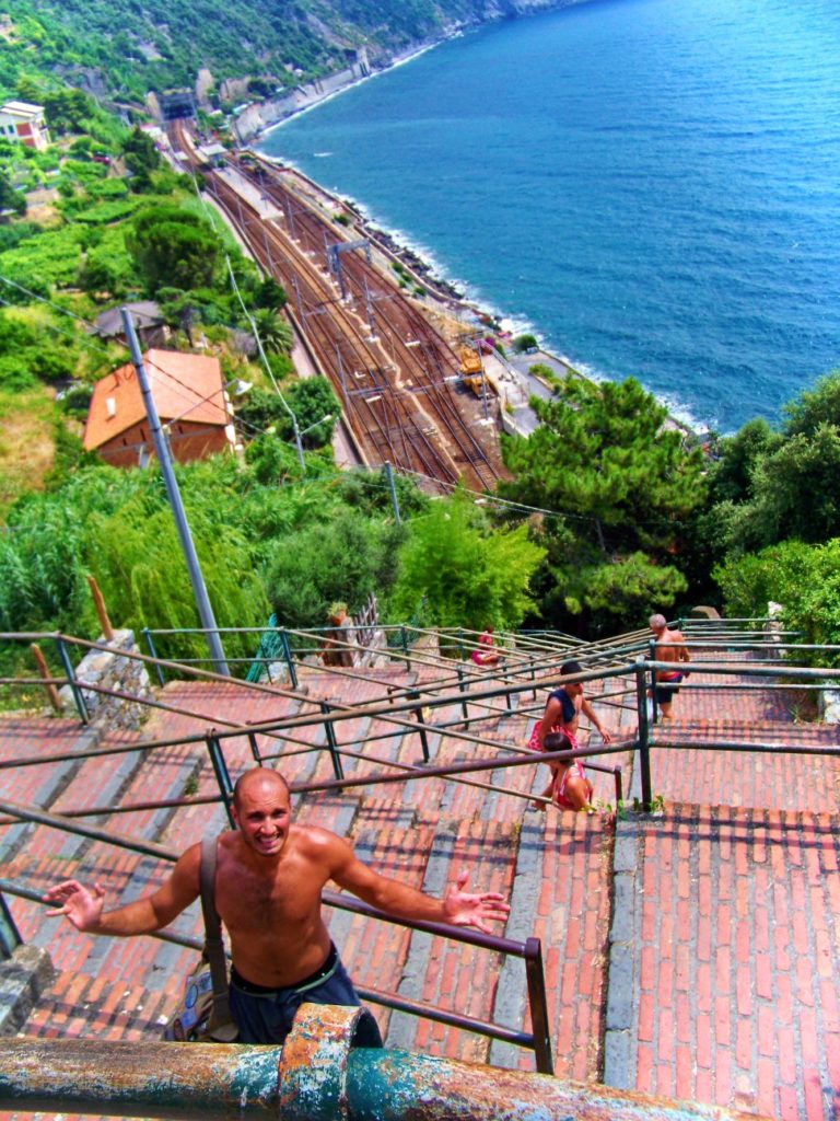 Rob Taylor climbing stairs in Corniglia Cinque Terre Italy