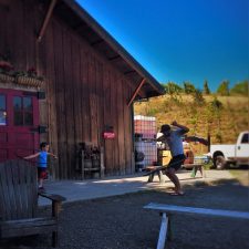 Rob Taylor hula hooping at Family Friendly wine tasting at AniChe Cellars Underwood Columbia River Gorge 2