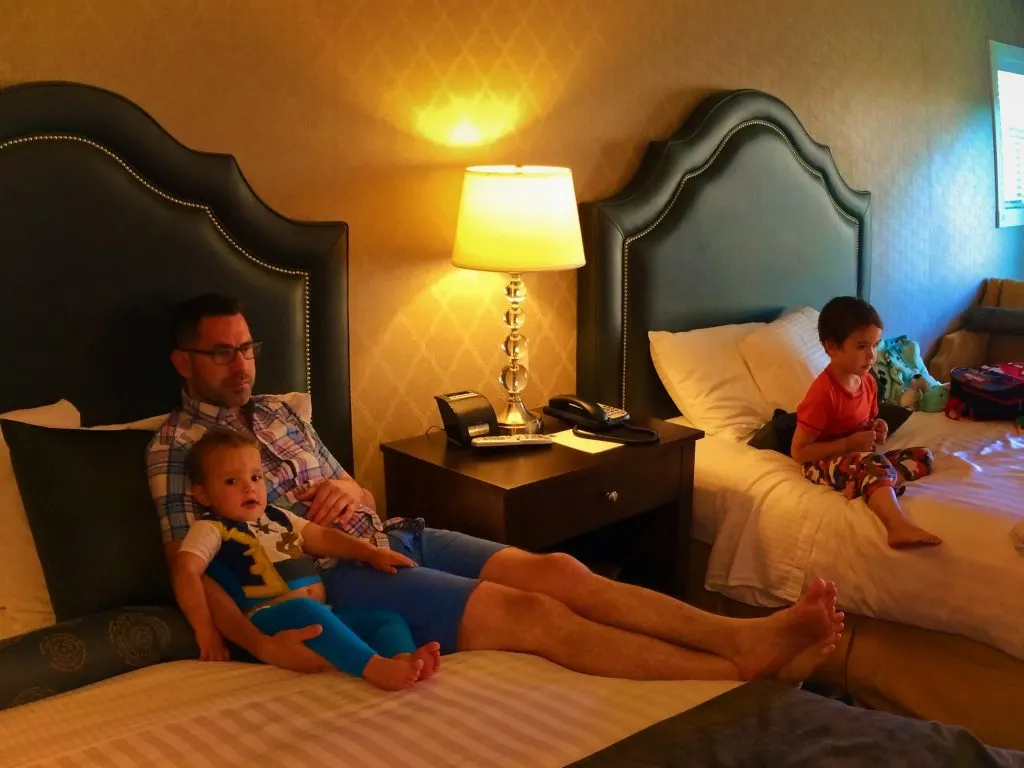 Taylor Family relaxing in Majestic Inn Anacortes 1e