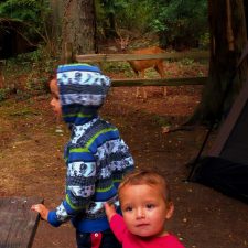 Taylor Kids Camping with deer at Washington Park Anacortes 3