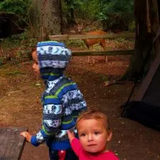 Taylor Kids Camping with deer at Washington Park Anacortes 3