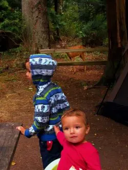 Taylor Kids Camping with deer at Washington Park Anacortes 3