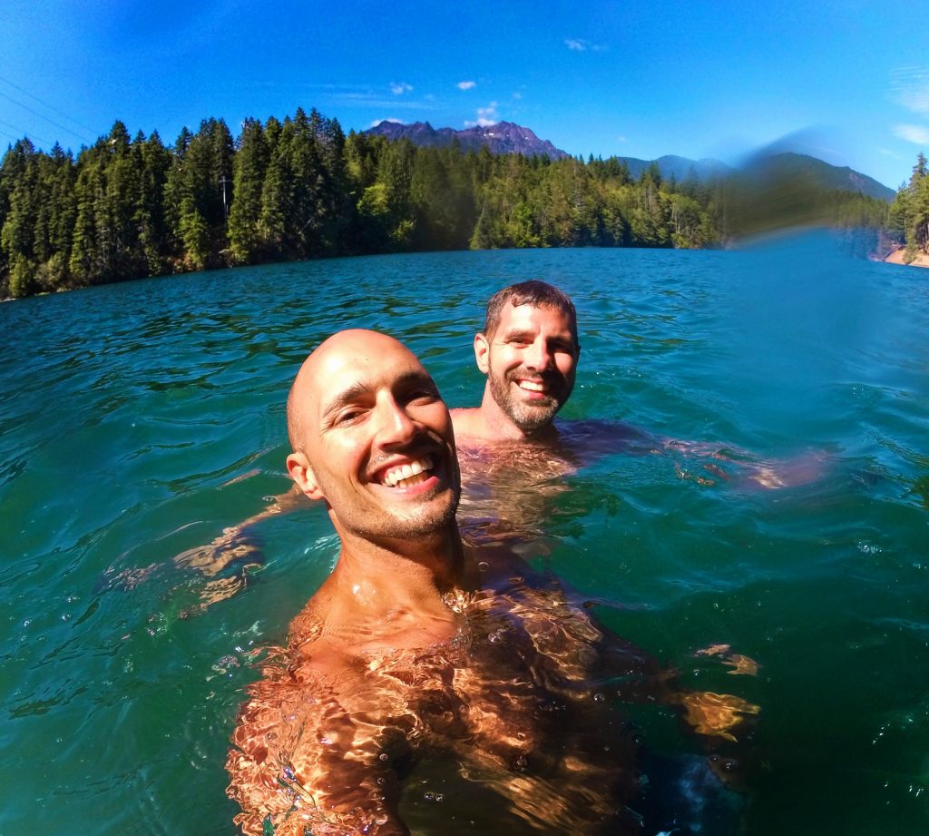 Chris and Rob Taylor Swimming at Lake Cushman 1
