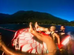 Taylor Family on Inner Tube at Lake Cushman