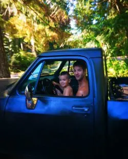 LittleMan and Uncle driving truck at Lake Cushman Family Reunion 1