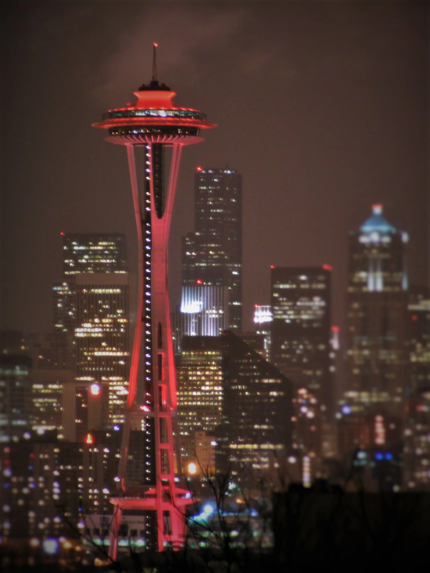 Space Needle lit up Red from Kerry Park Seattle