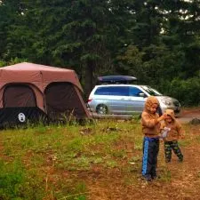 Taylor Kids camping at Cle Elum River campground 1