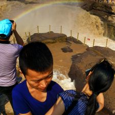 Couple at Hukou Falls with rainbow Shaanxi 1