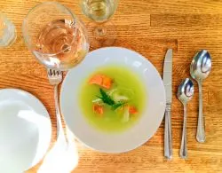 Smoked salmon melon cold soup Destination Dining Pretty Fork Inn at Ships Bay Orcas Island 1