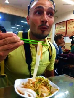 Rob Taylor eating noodles in Xian Shaanxi China 1