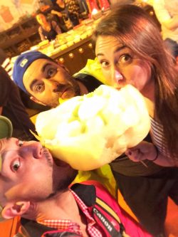 Rob Taylor and friends eating cotton candy in Muslim quarter Xian Shaanxi China 1