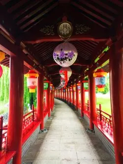 Chinese lanterns and reflecting pond at Tang Paradise Xian Imperial Garden 1