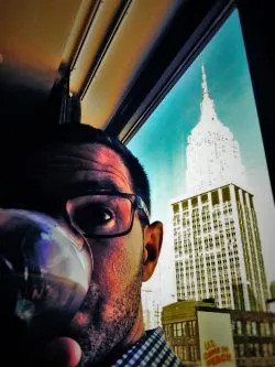 Chris Taylor having happy hour by Empire State Building