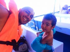 Rob Taylor and LittleMan wearing life jackets for snorkeling in Cabo San Lucas