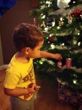 LittleMan decorating Christmas Tree 2013