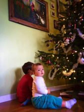 Taylor kids decorating a Christmas tree 2015