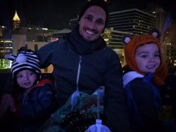 Taylor family at Skyview Atlanta ferris wheel at night 3