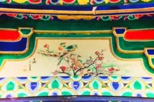 Colorful birld mural in Buddhist temple Chinese Painting Taibai Mountain National Park 1