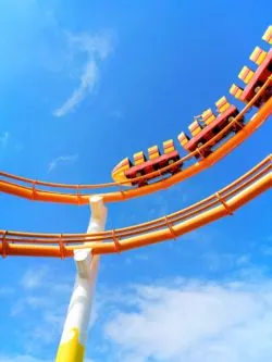 Rollercoaster on Santa Monica Pier with blue sky 1