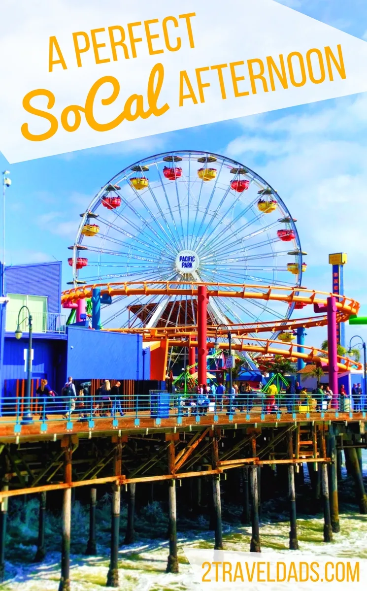 The Santa Monica Pier is one of the most iconic sights on the West Coast, and though loaded with tourists, is the perfect plan for an afternoon in the Los Angeles area. From the beach to the ferris wheel nothing could be more Southern California. 2traveldads.com