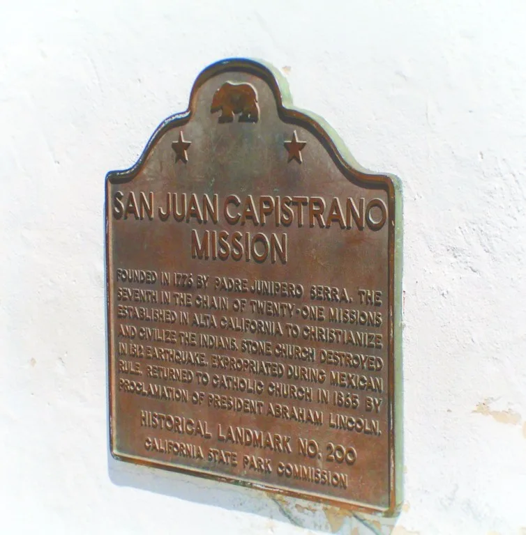 Historical plaque at Mission San Juan Capistrano 1