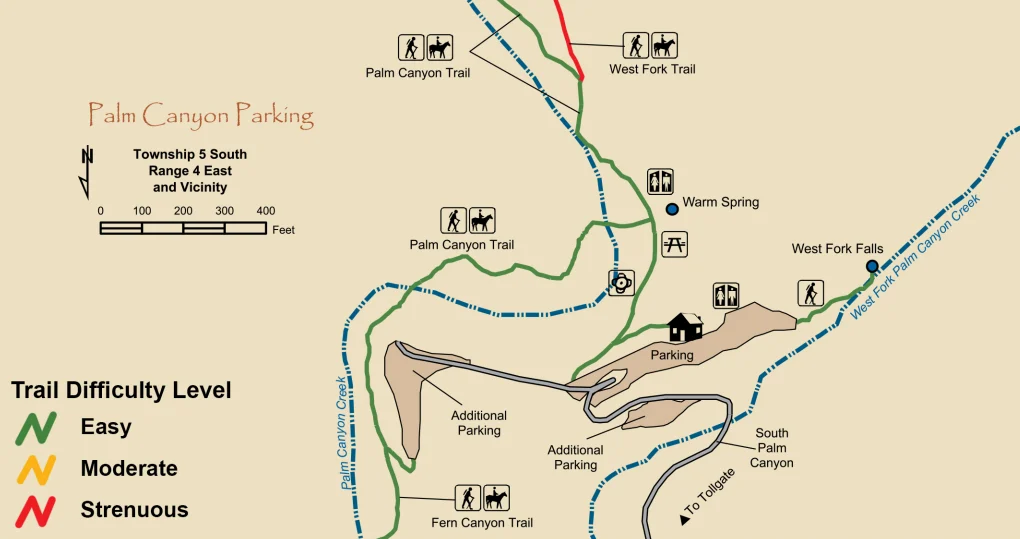 Hiking Palm Springs Indian Canyons Palm Canyon Trail Map